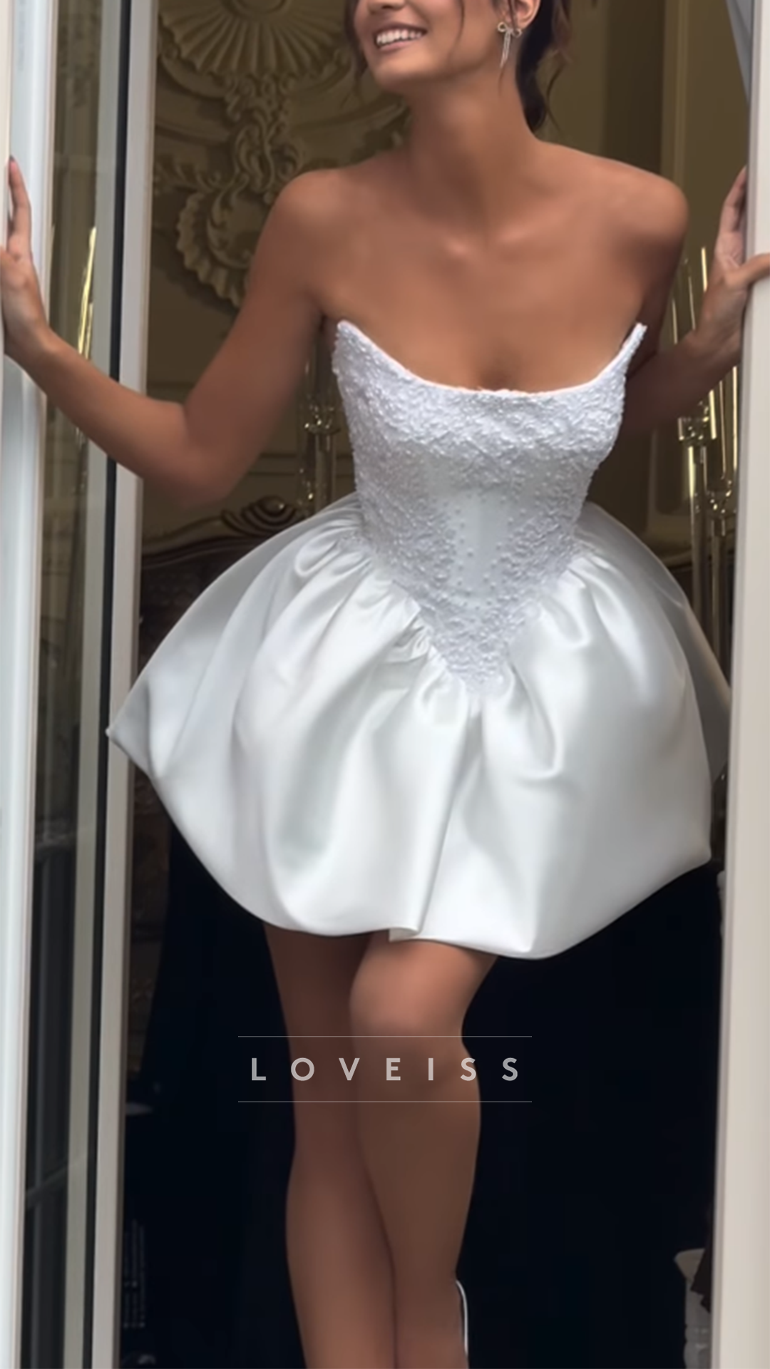 Strapless Appliques Corset A-Line Short Wedding Dress – Loveiss