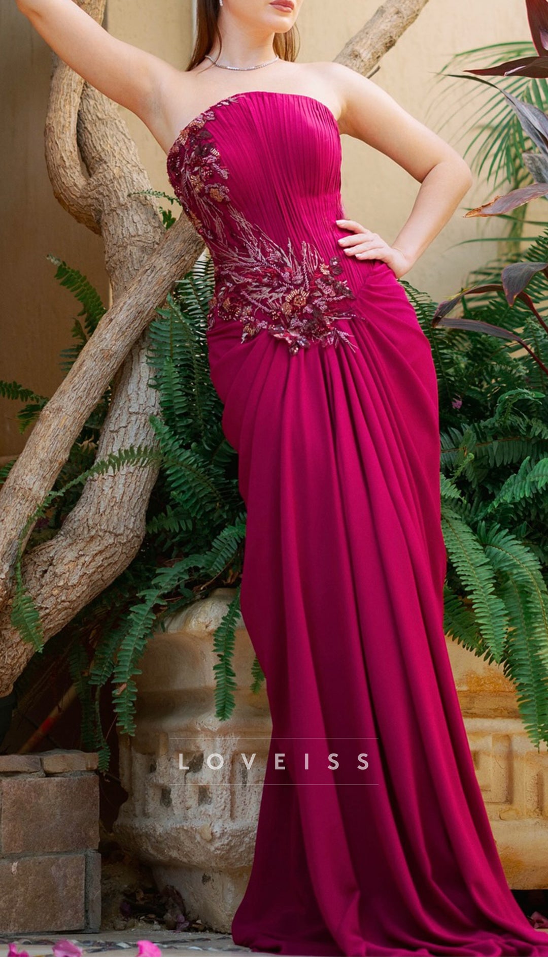 Strapless Appliques Pleated Mermaid Prom Dress