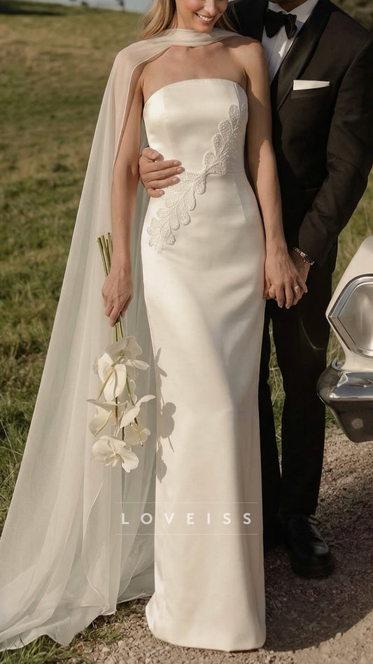 Strapless Appliques Simple Wedding Dress with Shawl