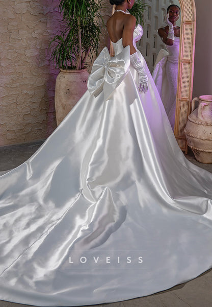 Strapless Detachable Train Lace Appliques Mermaid Wedding Dress