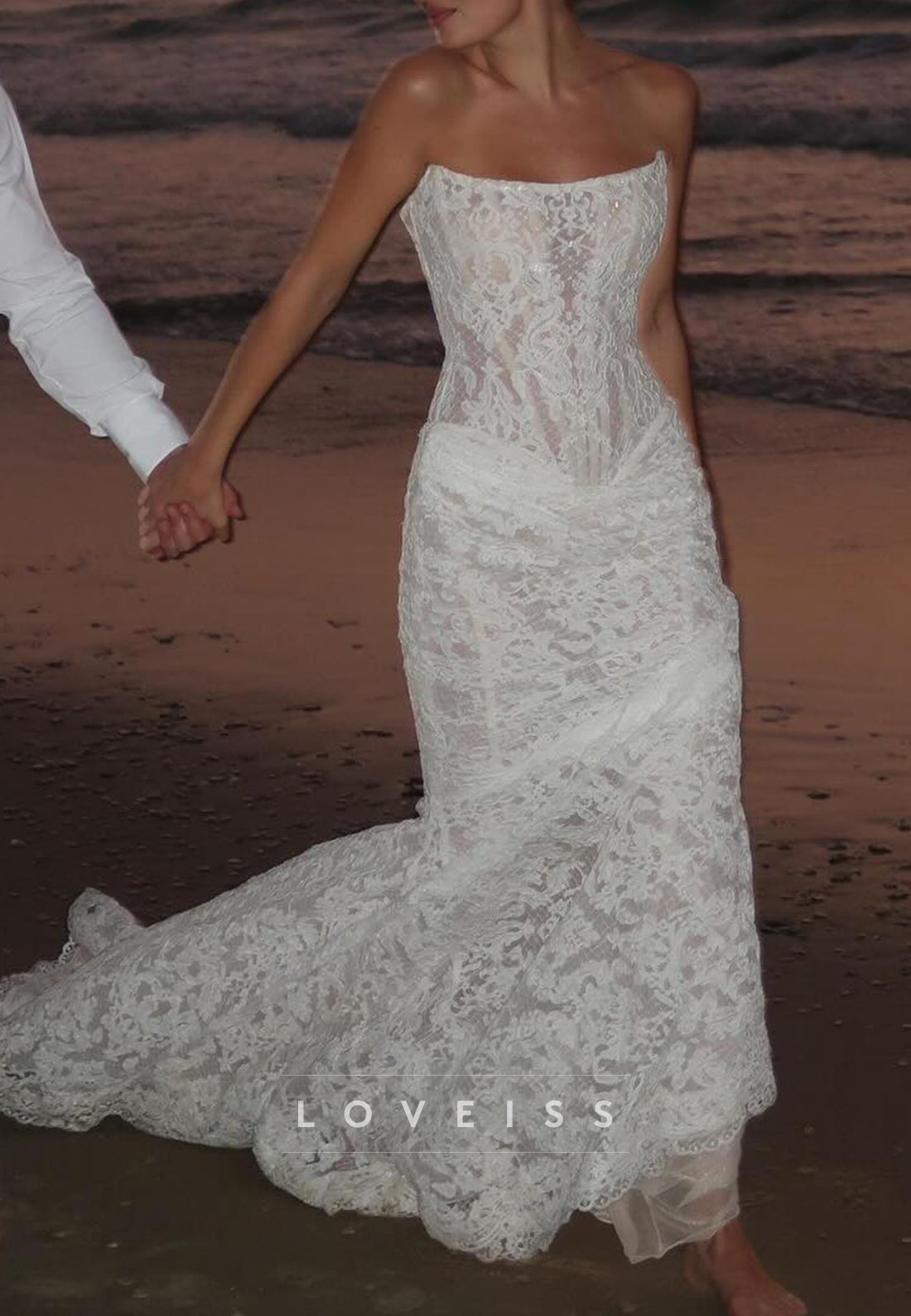 Strapless Lace Appliques Mermaid Wedding Dress