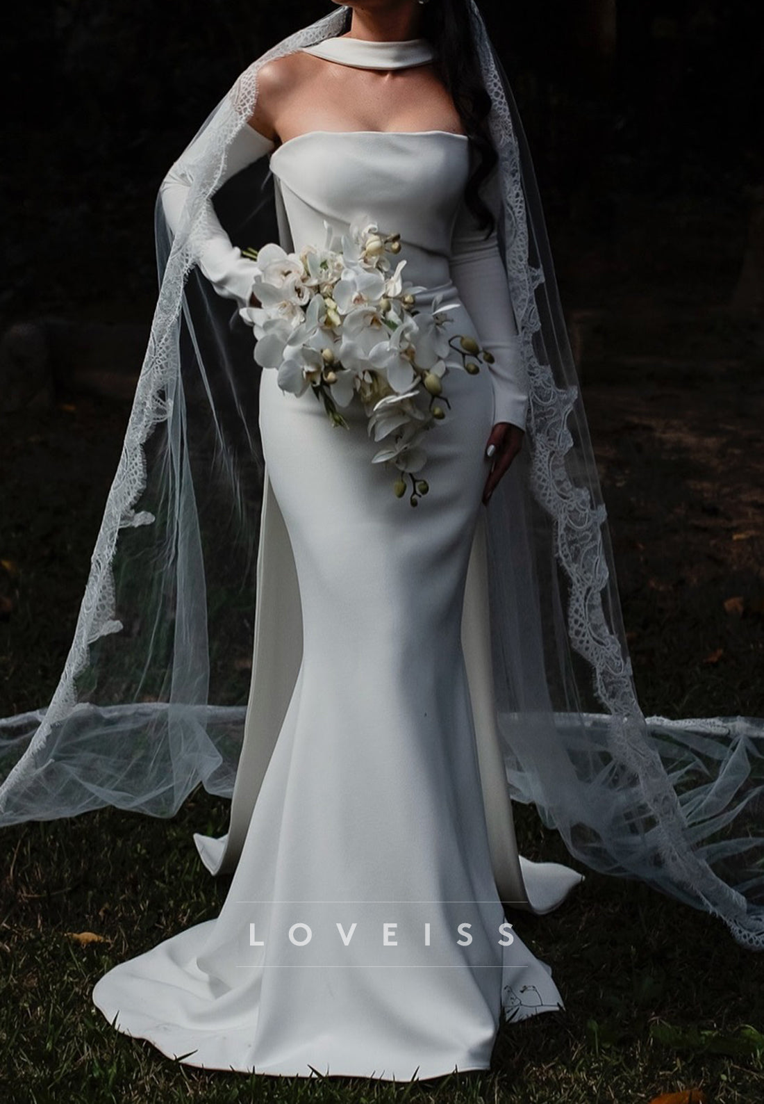 Strapless Mermaid Simple Wedding Dress with Gloves