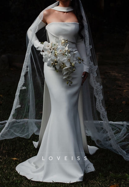 Strapless Mermaid Simple Wedding Dress with Gloves