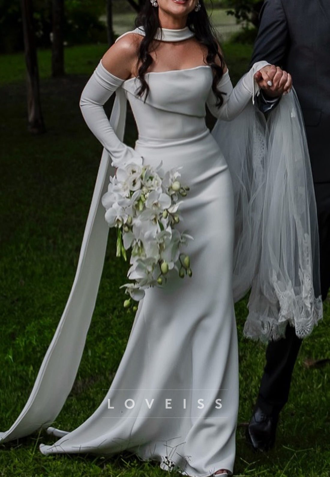 Strapless Mermaid Simple Wedding Dress with Gloves