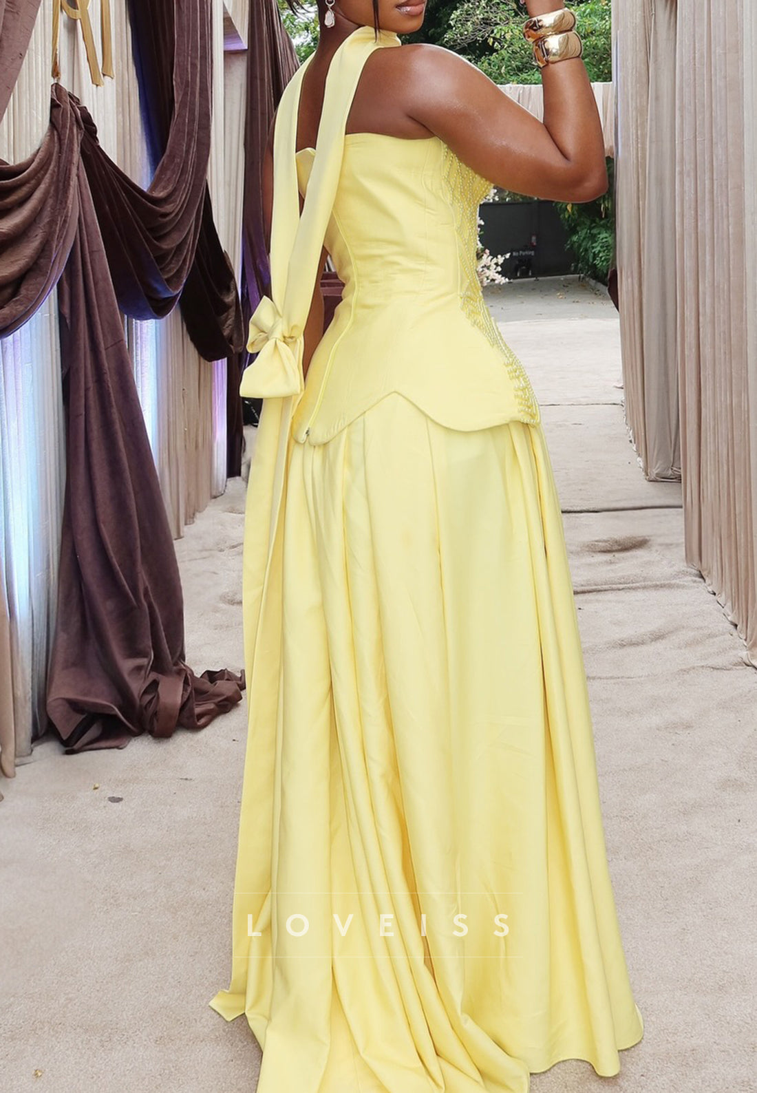 Strapless Sleeveless Beaded A-Line Yellow Prom Dress