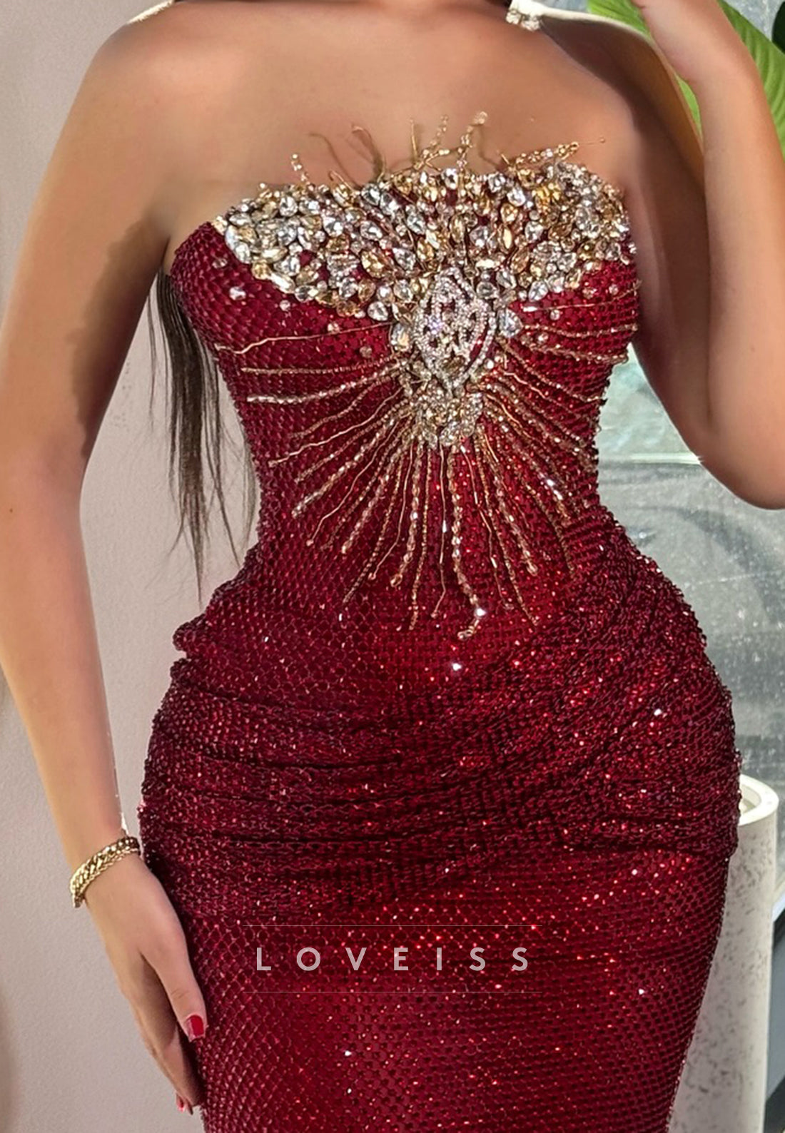 Strapless Sleeveless Beaded Sparkly Mermaid Prom Dress