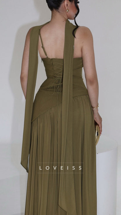 Strapless Sleeveless Corset Chiffon A-Line Prom Dress with Gloves