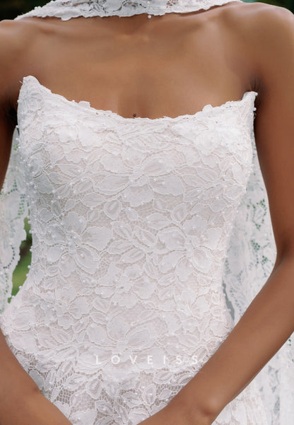 Strapless Sleeveless Lace Appliques A-Line Wedding Dress