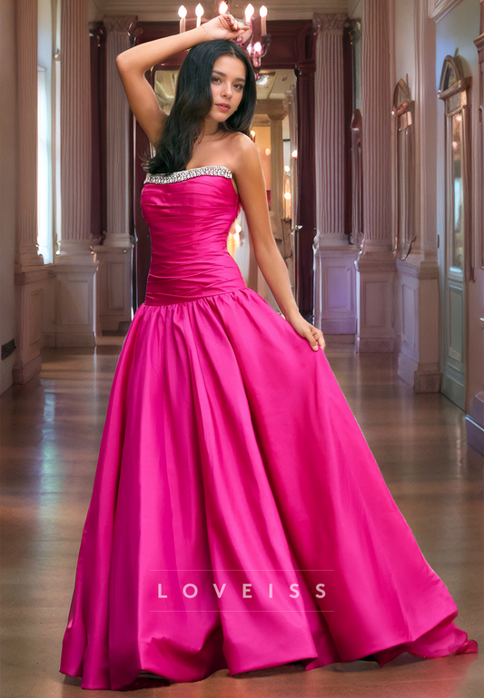 Strapless Sleeveless Pleated A-Line Prom Dress