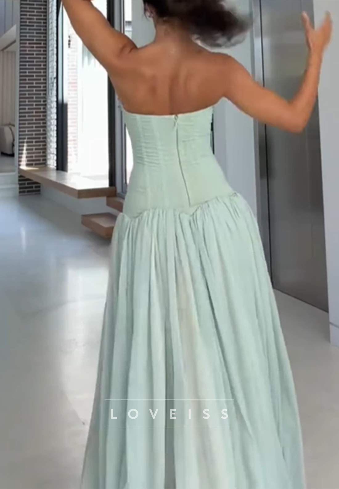 Strapless Sleeveless Pleated A-Line Prom Dress