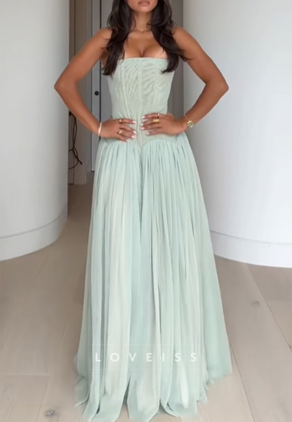 Strapless Sleeveless Pleated A-Line Prom Dress