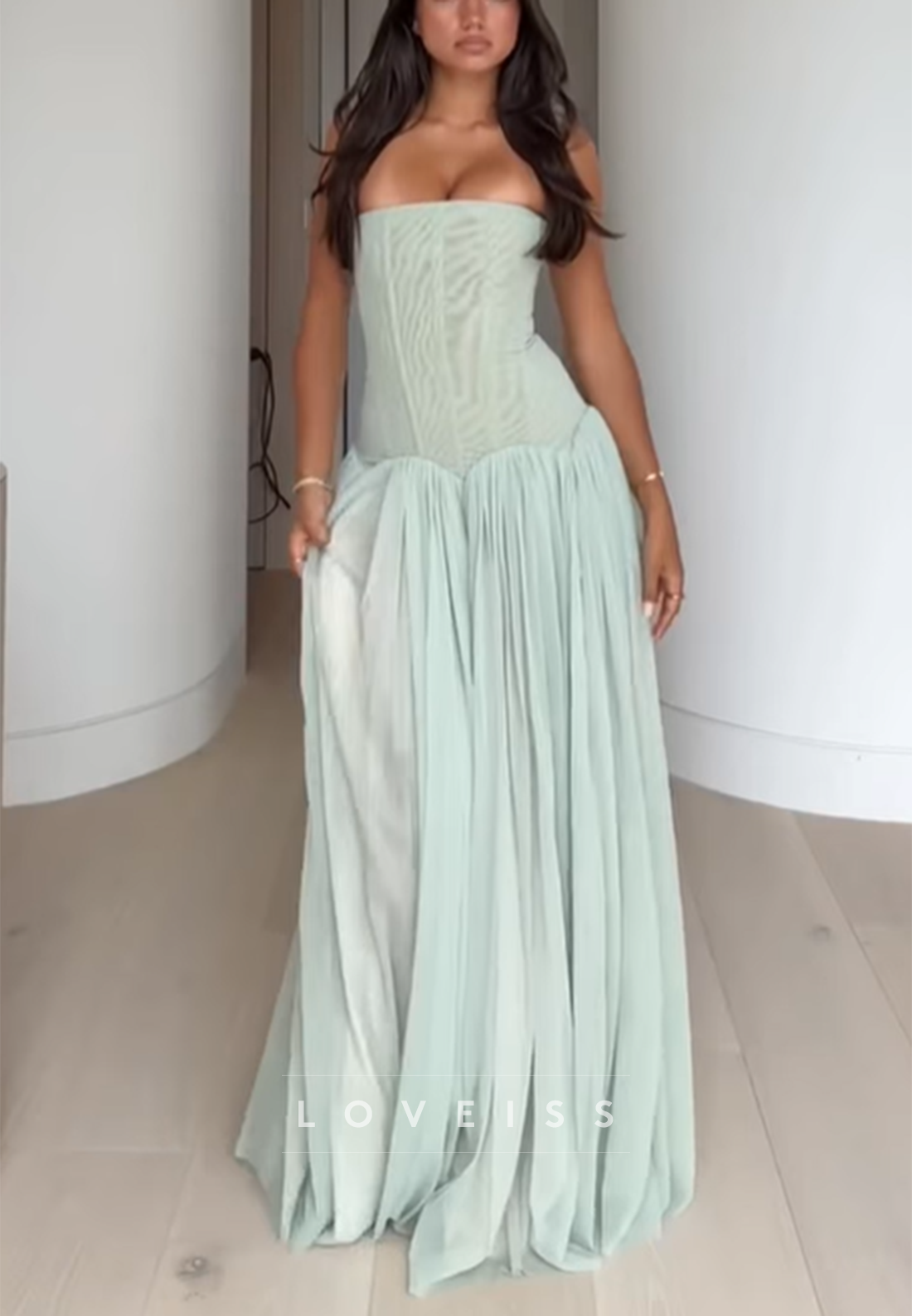 Strapless Sleeveless Pleated A-Line Prom Dress