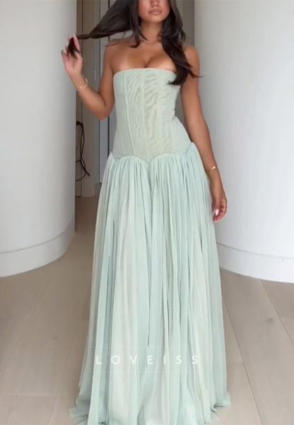 Strapless Sleeveless Pleated A-Line Prom Dress
