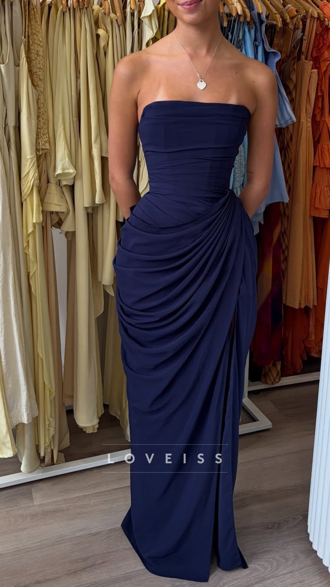 Strapless Sleeveless Ruched Sheath Corset Prom Dress
