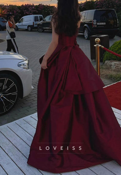 Strapless Sleeveless Satin A-Line Red Prom Dress