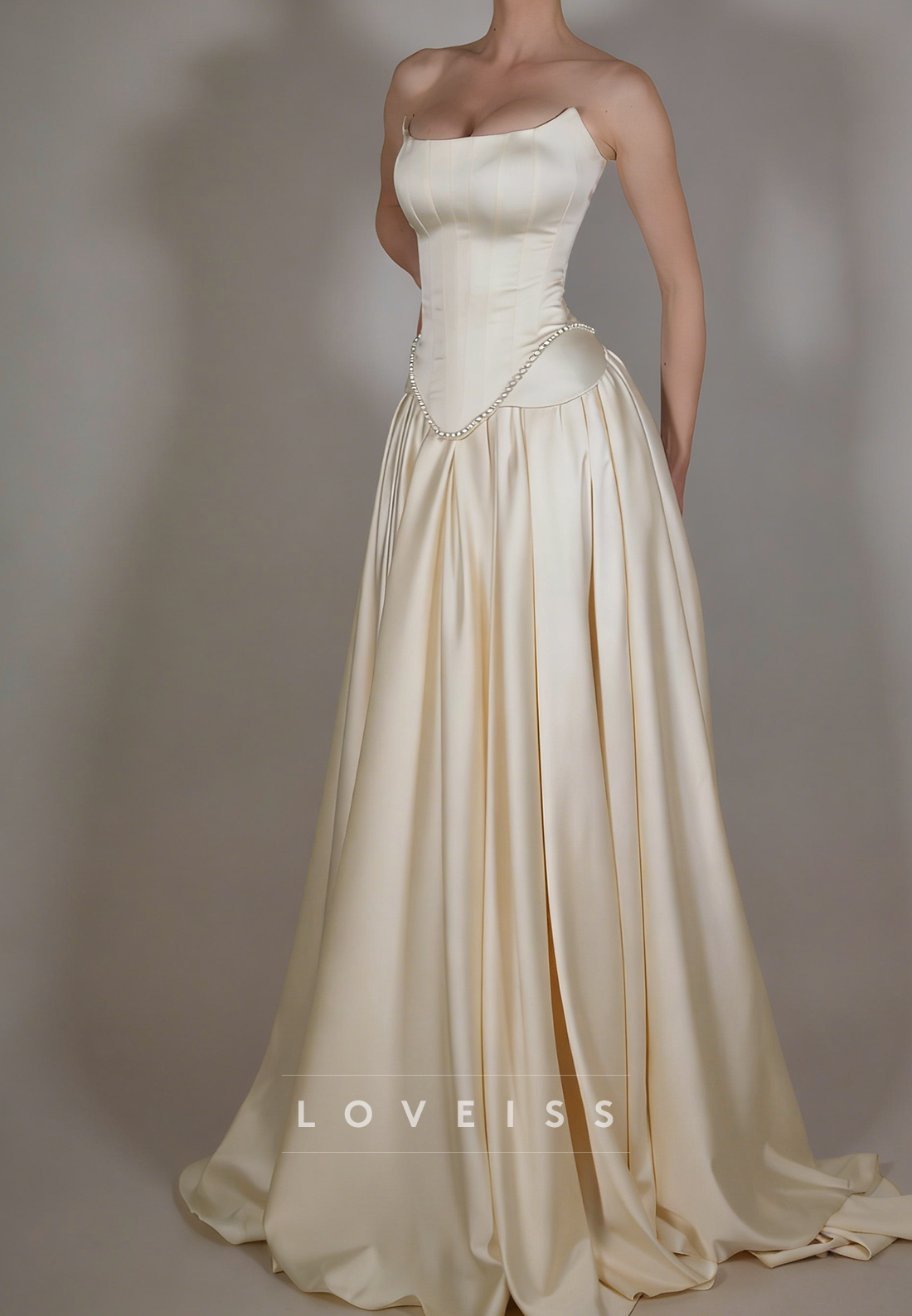Strapless Sleeveless Satin Corset A-Line Wedding Dress