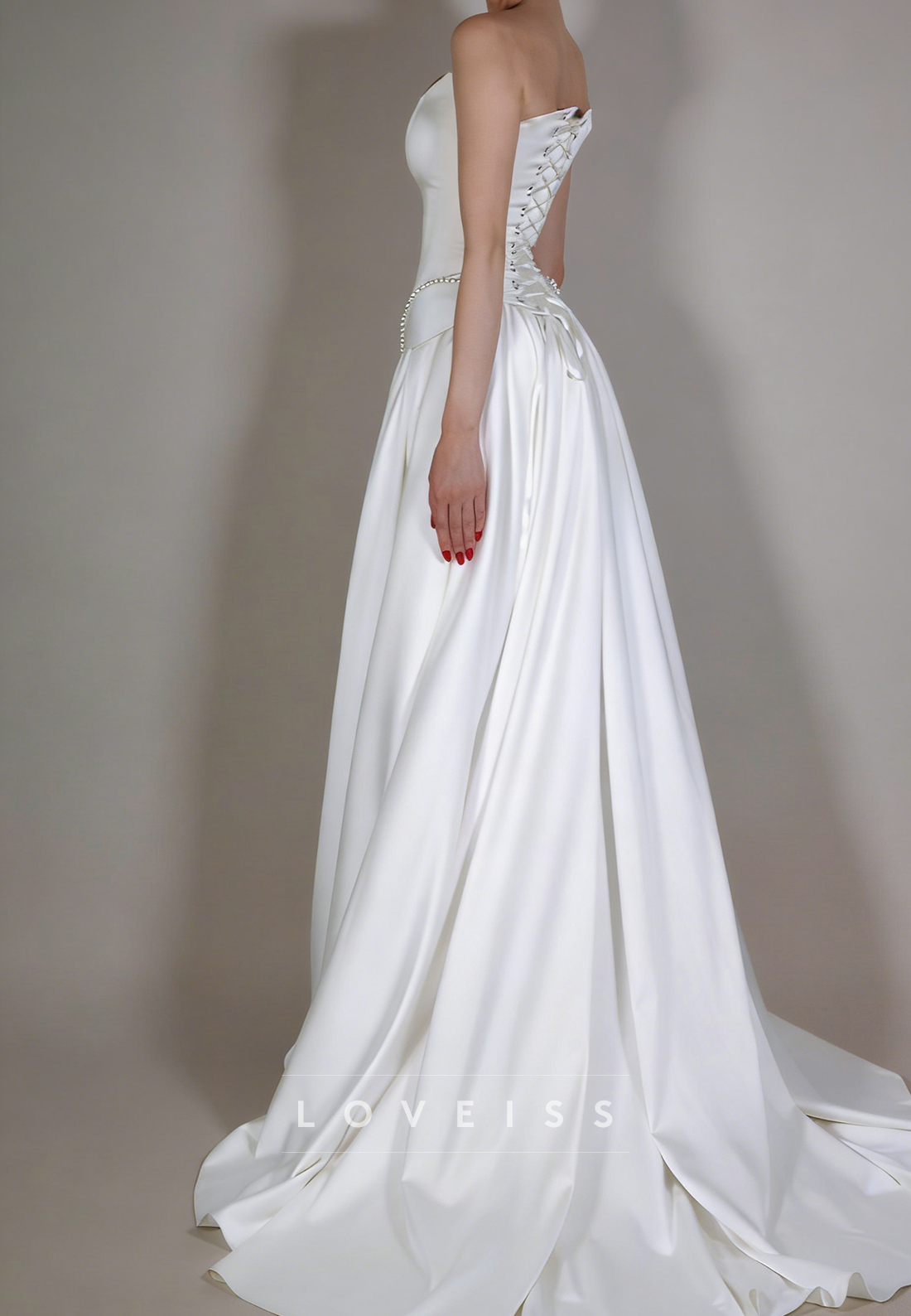 Strapless Sleeveless Satin Corset A-Line Wedding Dress