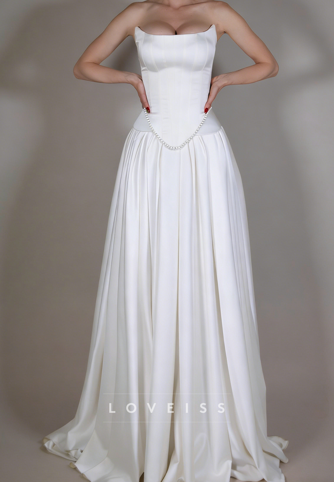 Strapless Sleeveless Satin Corset A-Line Wedding Dress