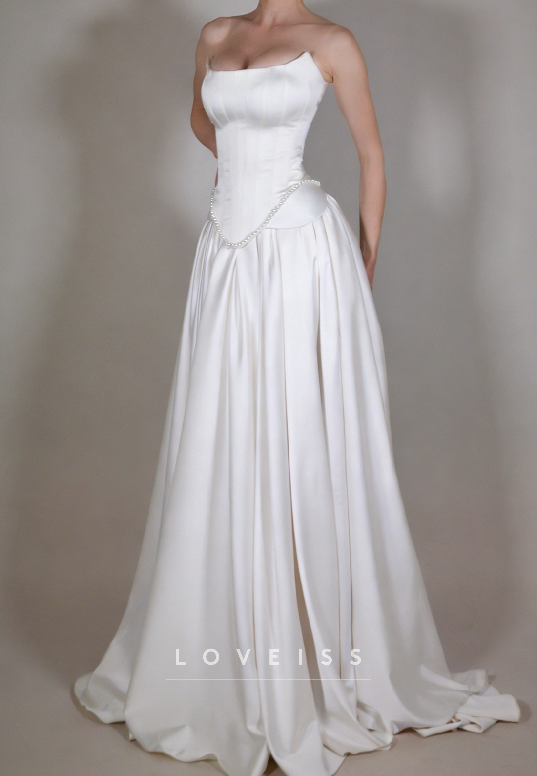 Strapless Sleeveless Satin Corset A-Line Wedding Dress