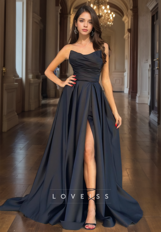 Strapless Sleeveless Sleek Pleated A-Line Prom Dress