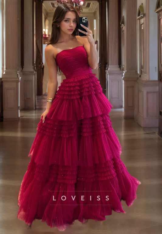 Strapless Sleeveless Tulle Ball Gown Prom Dress