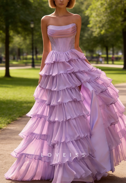 Strapless Sparkly Tiered Chiffon A-Line Prom Dress