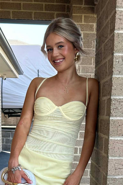 Straps Yellow Mesh Bodice Maxi Dress