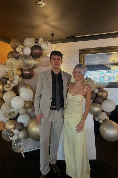 Straps Yellow Mesh Bodice Maxi Dress