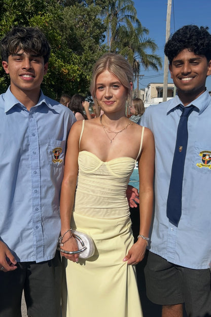 Straps Yellow Mesh Bodice Maxi Dress