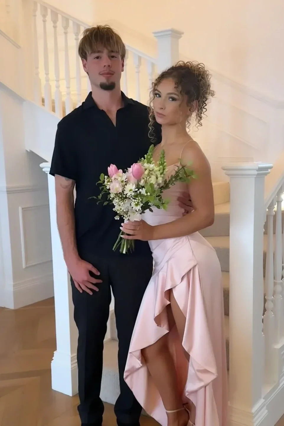 Stylish A Line Spaghetti Straps Pink Long Prom Dress with Ruffles