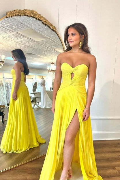 Stylish Sheath Sweetheart Long Pleated Satin Prom Dress with Slit