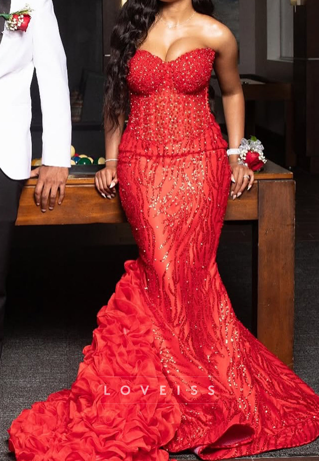 Sweetheart Beaded Embroidery Sparkly Mermaid Prom Dress for Black Girls