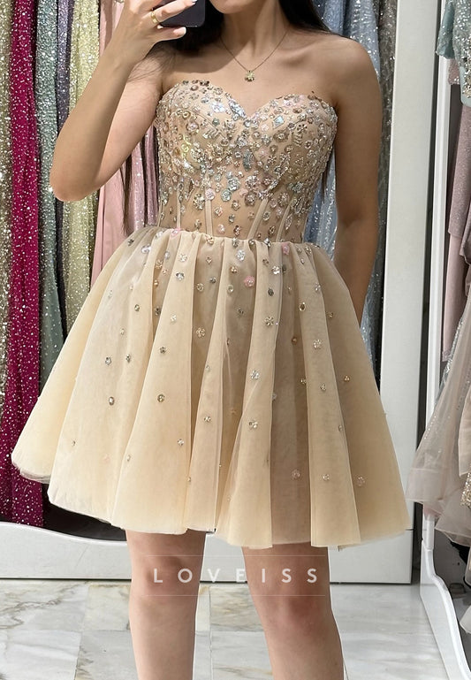 Sweeetheart Beaded Pleated A-Line Short Party Homecoming Dress