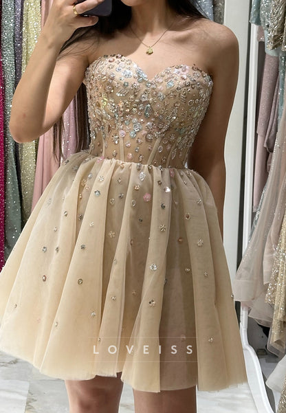 Sweeetheart Beaded Pleated A-Line Short Party Homecoming Dress