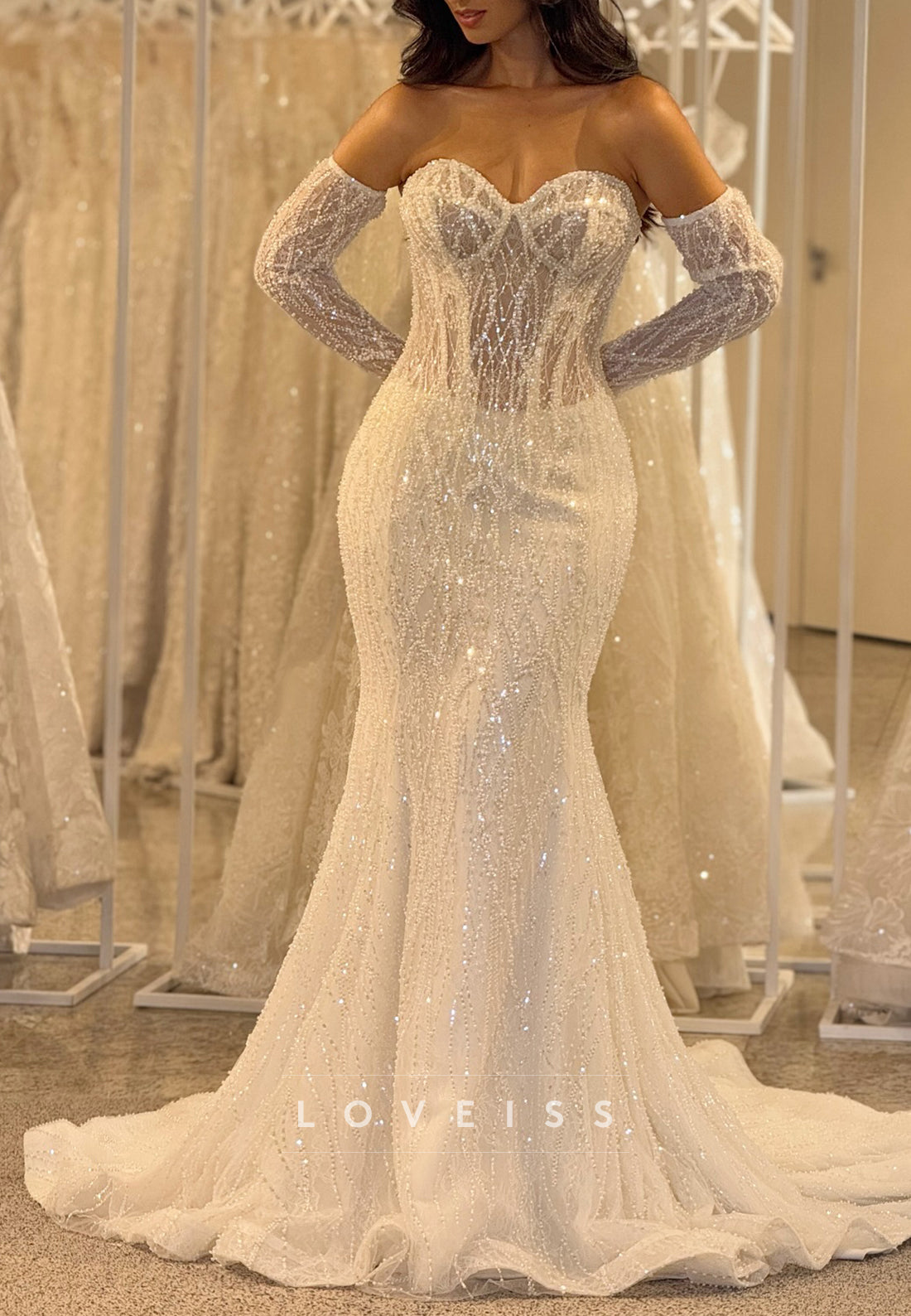 Sweeetheart Sleeveless Beaded Embroidery Mermaid Wedding Dress