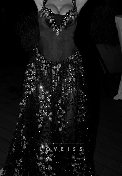 Sweethear Rhinestones Beaded Sparkly A-Line Prom Dress