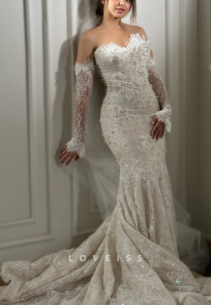 Sweetheart Appliques Beaded Lace Mermaid Wedding Dress