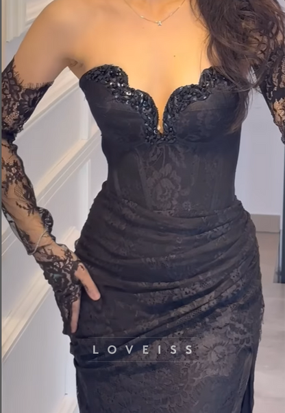 Sweetheart Appliques Mermaid Prom Dress with Gloves