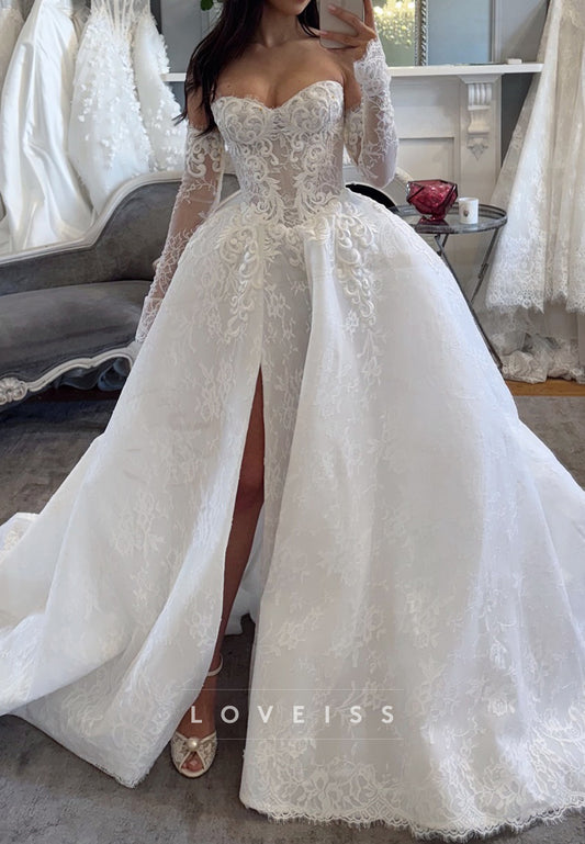 Sweetheart Appliques Pleated A-Line Wedding Dress