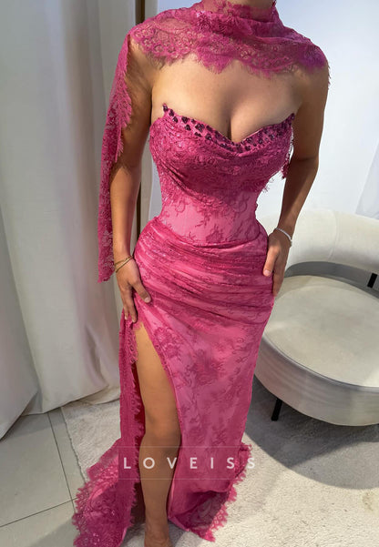 Sweetheart Appliques Ruched Side Slit Sheath Prom Dress