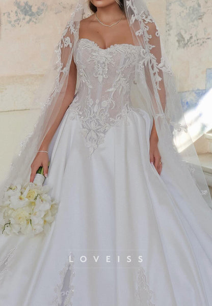 Sweetheart Appliques Satin Sleeveless A-Line Wedding Dress