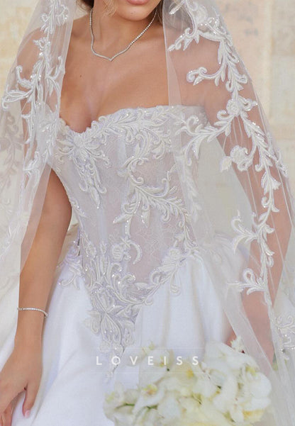 Sweetheart Appliques Satin Sleeveless A-Line Wedding Dress