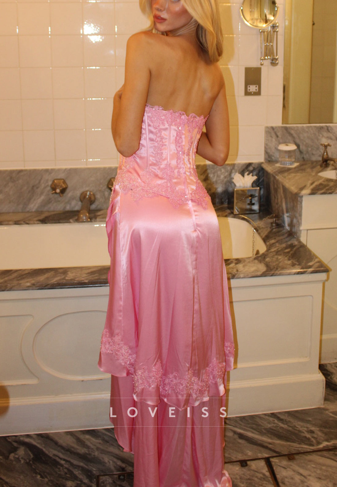 Sweetheart Appliques Sequins A-Line Pink Prom Dress