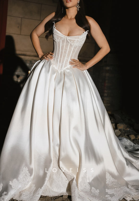 Sweetheart Appliques Sleek Satin A-Line Wedding Dress