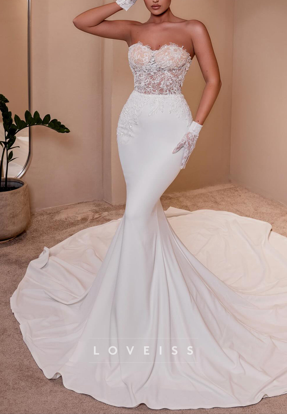 Sweetheart Appliques Sleeveless Appliques Mermaid Wedding Dress