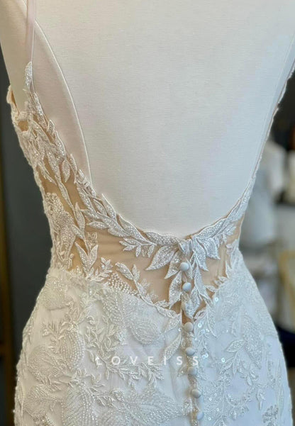 Sweetheart Appliques Spaghetti Straps Tulle Mermaid Weddingg Dress