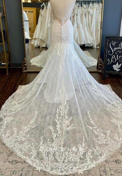 Sweetheart Appliques Spaghetti Straps Tulle Mermaid Weddingg Dress