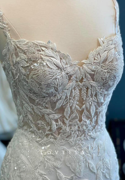 Sweetheart Appliques Spaghetti Straps Tulle Mermaid Weddingg Dress