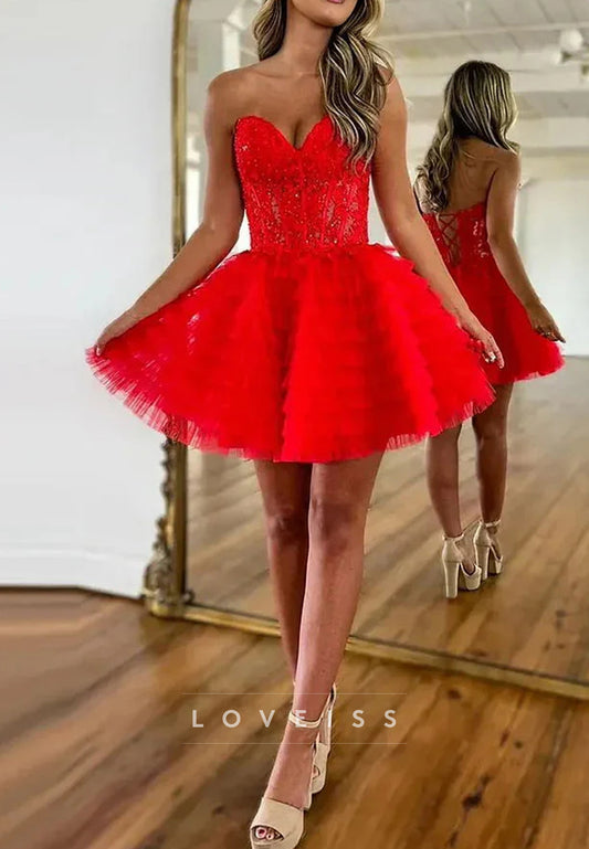 Sweetheart Appliques Tulle A-Line Short Homecoming Dress