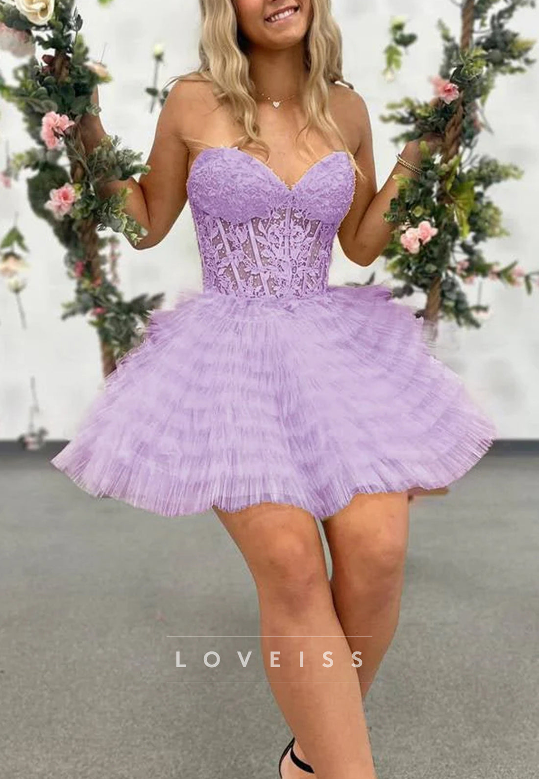 a line hoco dress Sweetheart Appliques Tulle A-Line Short Homecoming – Loveiss Green and Pink Maxi Stacees Sparkly Off The purple resort wear Option:No Cape
